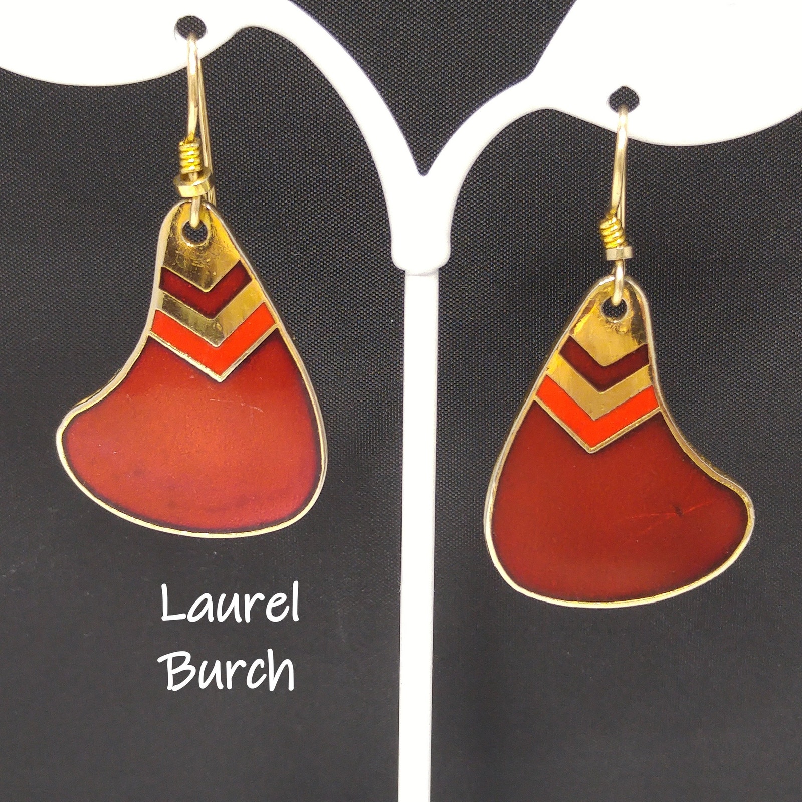 Vintage Laurel Burch Red & Gold Earrings, Red Enamel, Gold Cloisonn, 1980s
